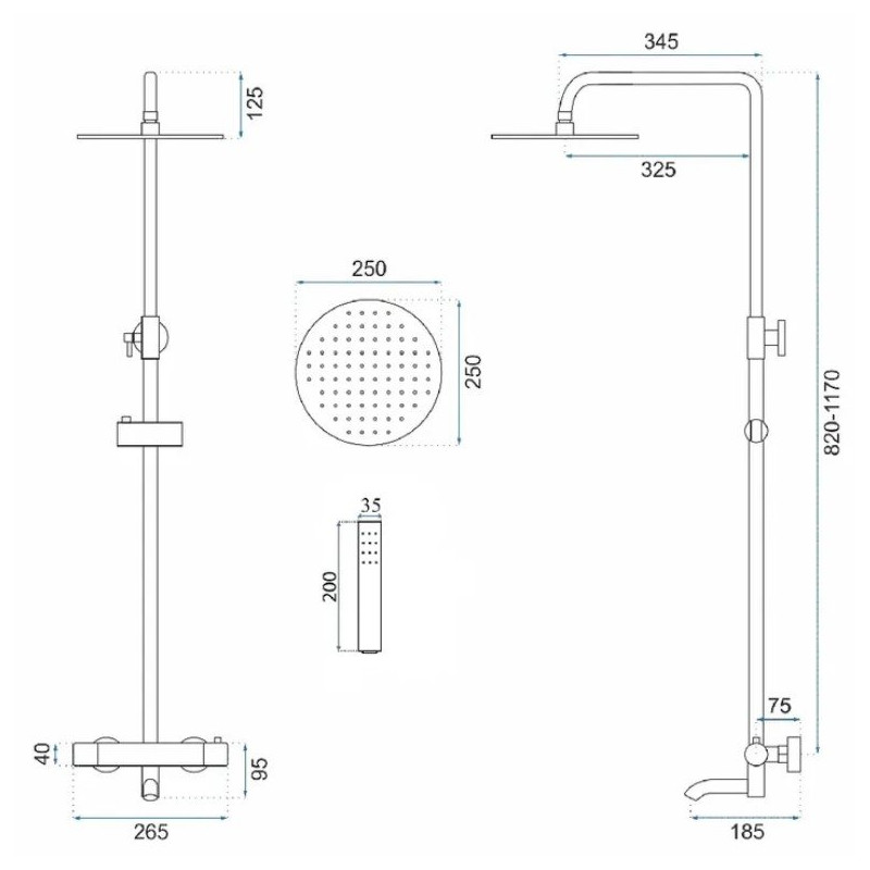 Rea zestaw natryskowo-wannowy z termostatem czarny metalik Lungo