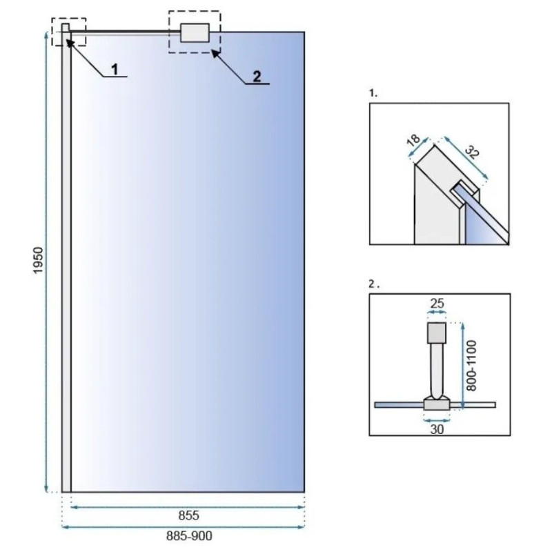 Rea ścianka prysznicowa 90x195 Aero chrom N