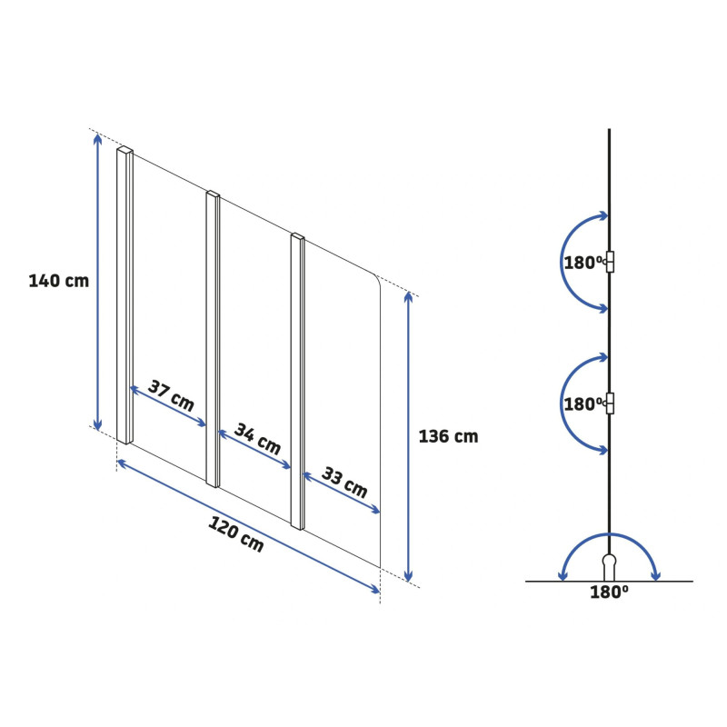 Rea parawan wannowy 3-częściowy 1200x1400 Agat chrom