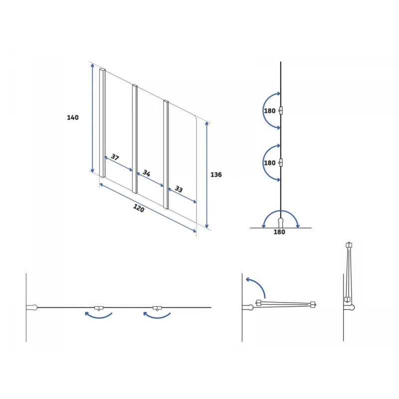 Rea parawan wannowy 3-częściowy 1200x1400 Agat chrom
