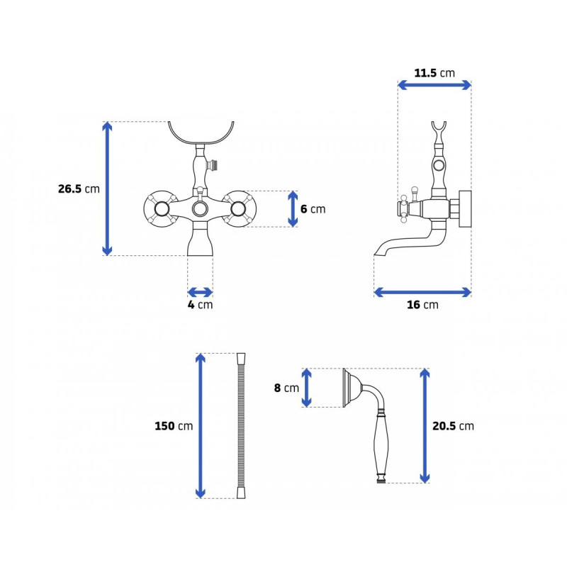 Rea Bateria Wannowa Ścienna Retro czarna przecierana
