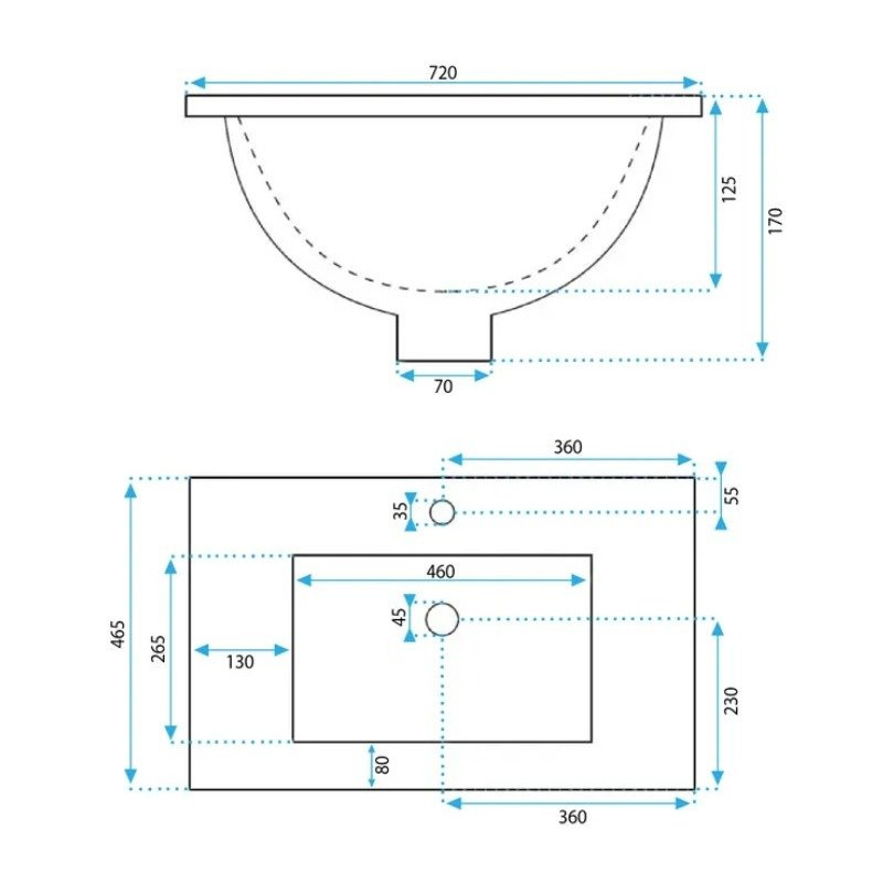 Rea umywalka nablatowa/wpuszczana Dafne 70