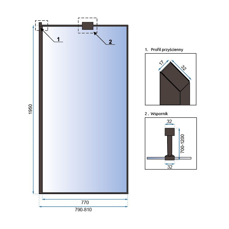 Rea ścianka prysznicowa 80x195 Bler