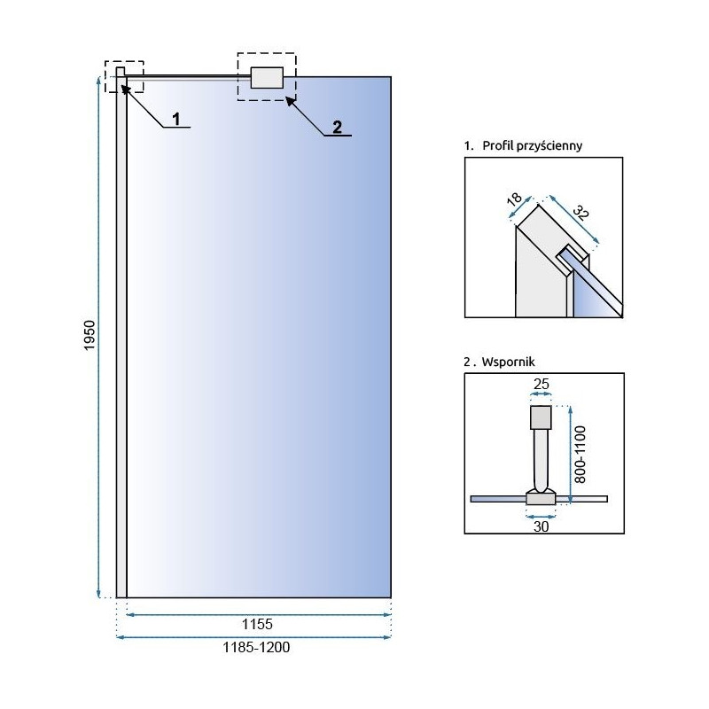 Rea ścianka prysznicowa 70x195 Aero chrom N