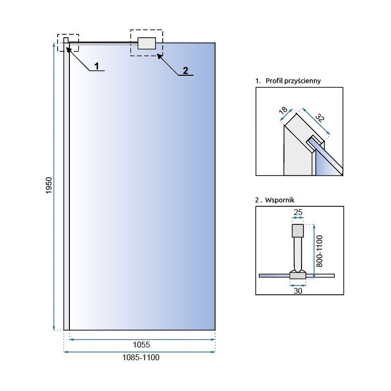 Rea ścianka prysznicowa 70x195 Aero chrom N