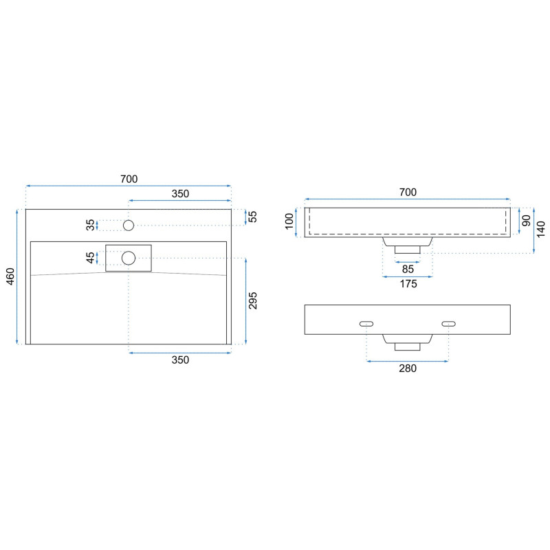 Rea umywalka nablatowa/ścienna Goya 70
