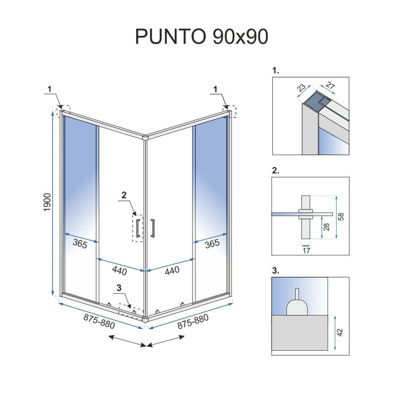 Rea kabina bez brodzika 80x100x190 szkło transparent Punto black