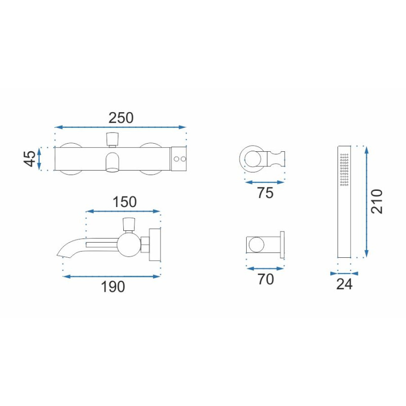 Rea bateria wannowa ścienna Lungo Złota