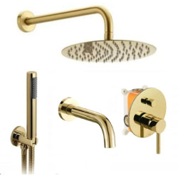 Rea zestaw natryskowo-wannowy podtynkowy z wylewką Lungo złoty