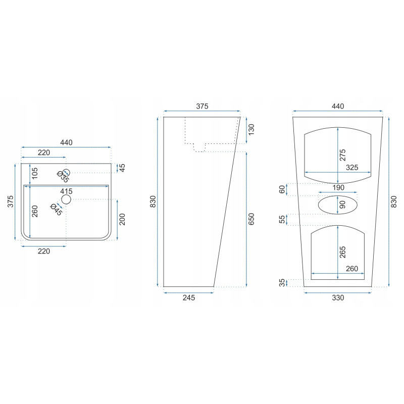 Rea umywalka wolnostojąca Aris Marble