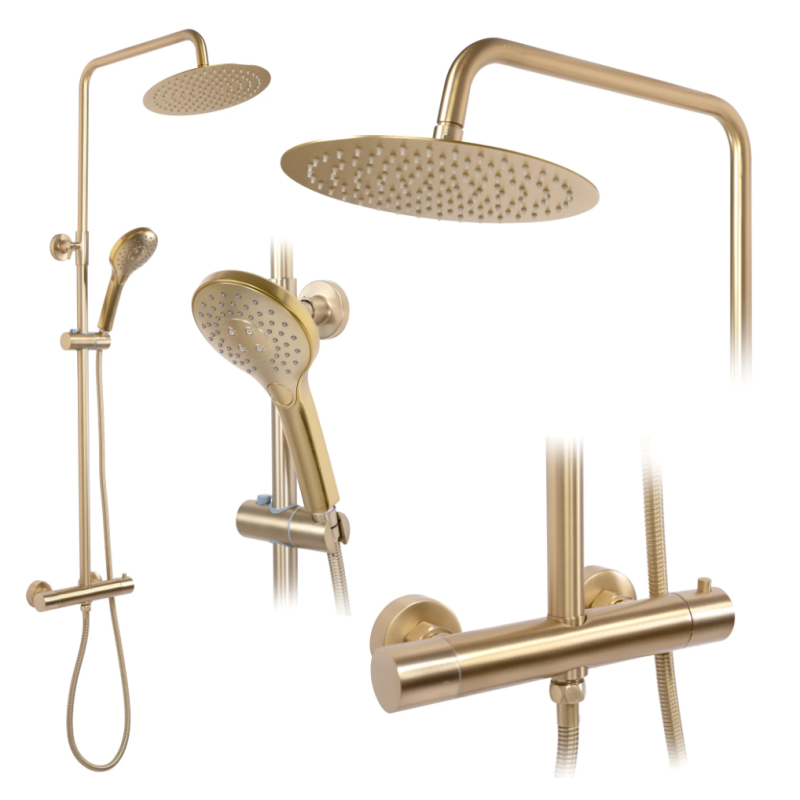 Rea zestaw natryskowy z termostatem Vincent złoty szczotkowany