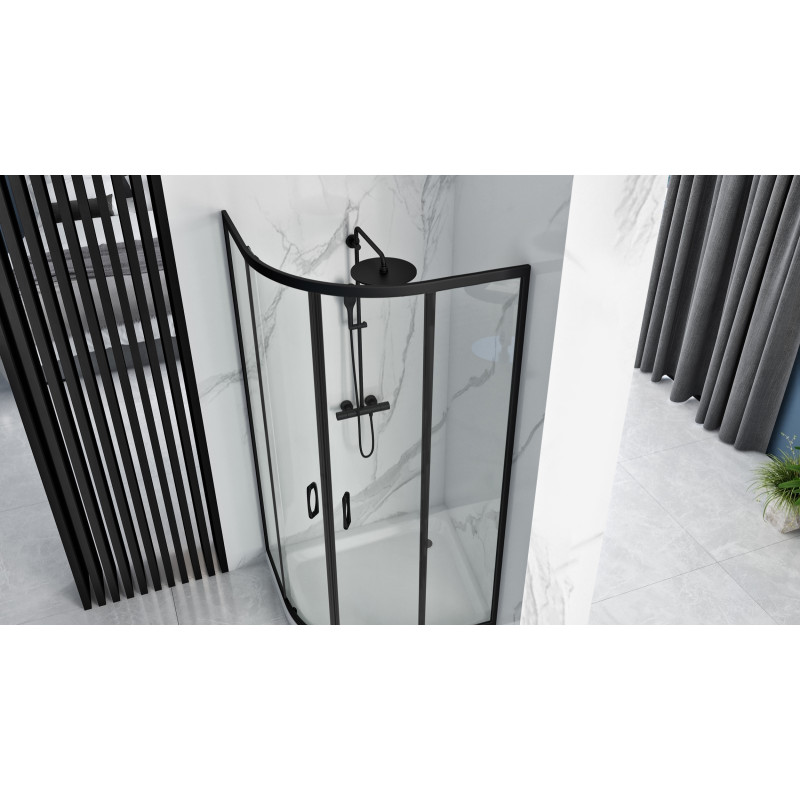 Rea kabina półokrągła bez brodzika 80x100x190szkło transparent Look black