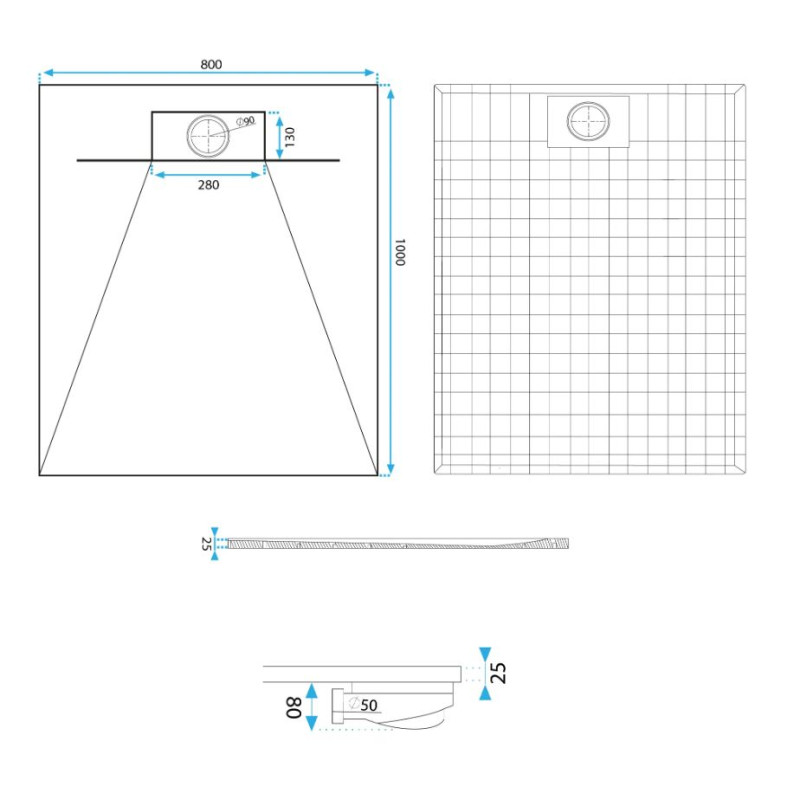 Rea brodzik 90x90 Bazalt black