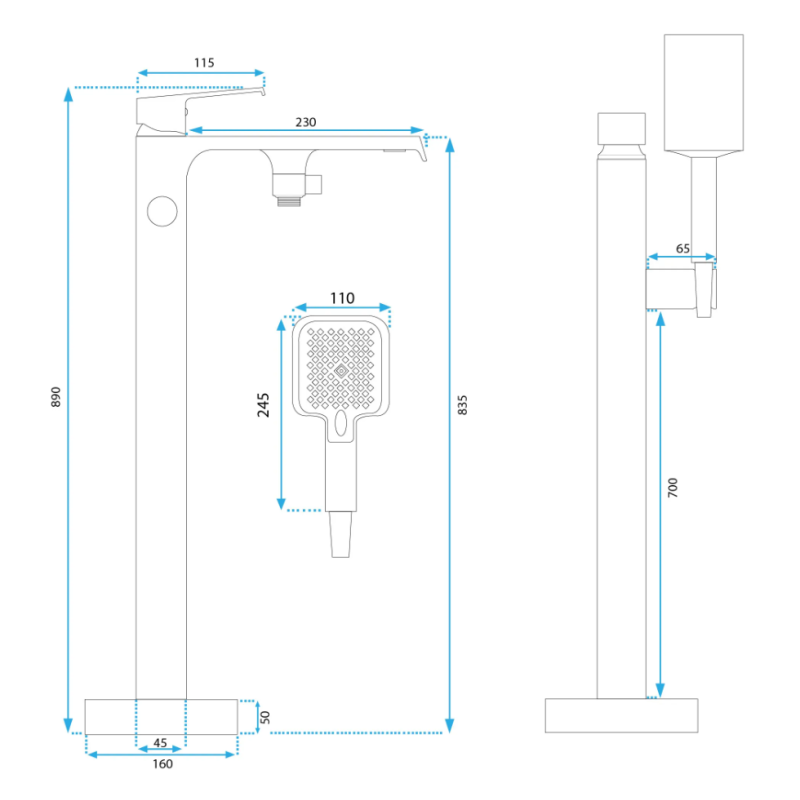 Rea bateria wannowa stojąca Hass chrom