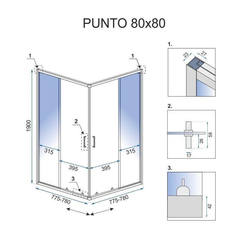 Rea kabina bez brodzika 80x100x190 szkło transparent Punto gold