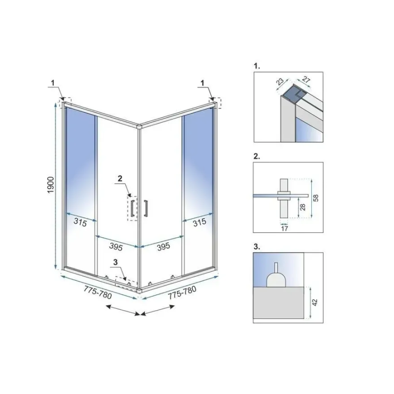 Rea kabina bez brodzika 80x100x190 szkło transparent City gold Brush