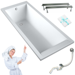 AQUA for you wanna prostokątna KRONOS SLIM 150x70 biały zestaw z syfonem i nogami w komplecie