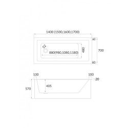 AQUA for you wanna prostokątna KRONOS SLIM 150x70 biały zestaw z syfonem i nogami w komplecie