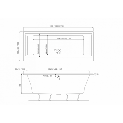 AQUA for you wanna prostokątna Kronos SLIM 170x75 z syfonem i nogami - wzmacniane ranty