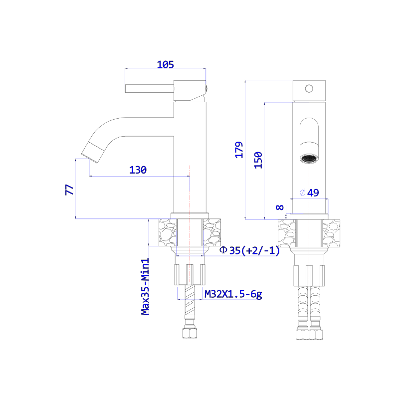 Bateria umywalkowa stojąca stal szczotkowana KSENO AVAPAX ABKS111111