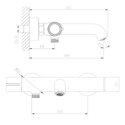 Bateria wannowa ścienna z przełącznikiem natrysku gun metal mat ULTIMATE AVAPAX ABUL211411