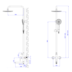 Deszczownica z baterią prysznicowo wannową trzyfunkcyjną stal szczotkowana MISTELLA AVAPAX ADMI631511