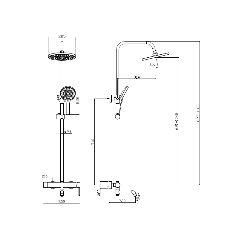 Deszczownica z baterią prysznicowo wannową trzyfunkcyjną stal szczotkowana ULTIMATE AVAPAX ADUL6311H1