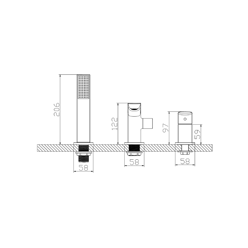 Bateria wannowa 3-otworowa czarny mat QANIX AVAPAX ABQA231321