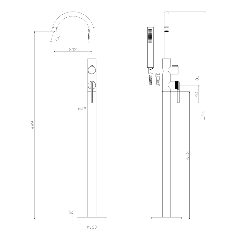 Bateria wannowa wolnostojąca z zestawem natryskowym chrom połysk AUREVO AVAPAX ABAU221121