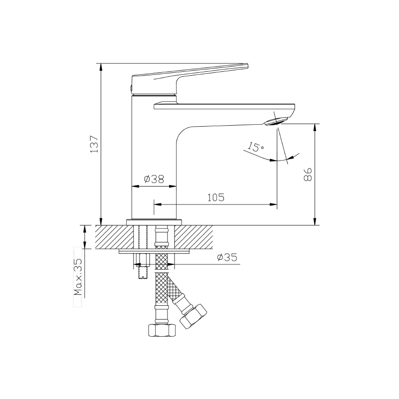 Bateria umywalkowa stojąca chrom połysk LUNEPO AVAPAX ABLU111111