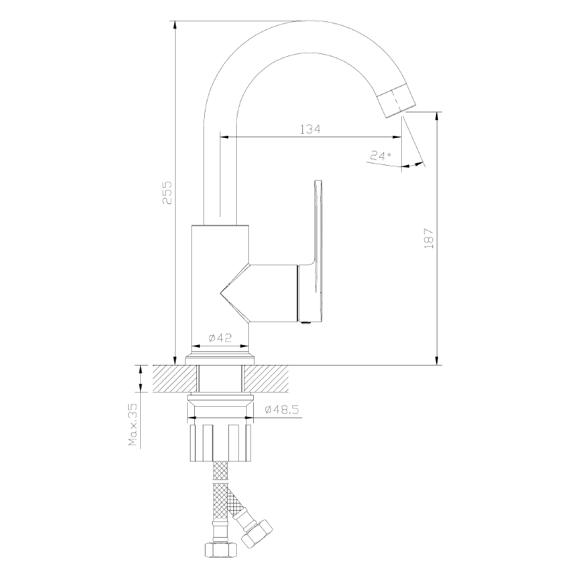 Bateria kuchenna stojąca z wylewką U chrom połysk LUNEPO AVAPAX ABLU171111
