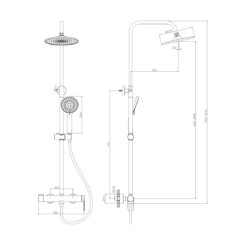 Deszczownica z baterią prysznicową dwufunkcyjną stal szczotkowana LUNEPO AVAPAX ADLU621121