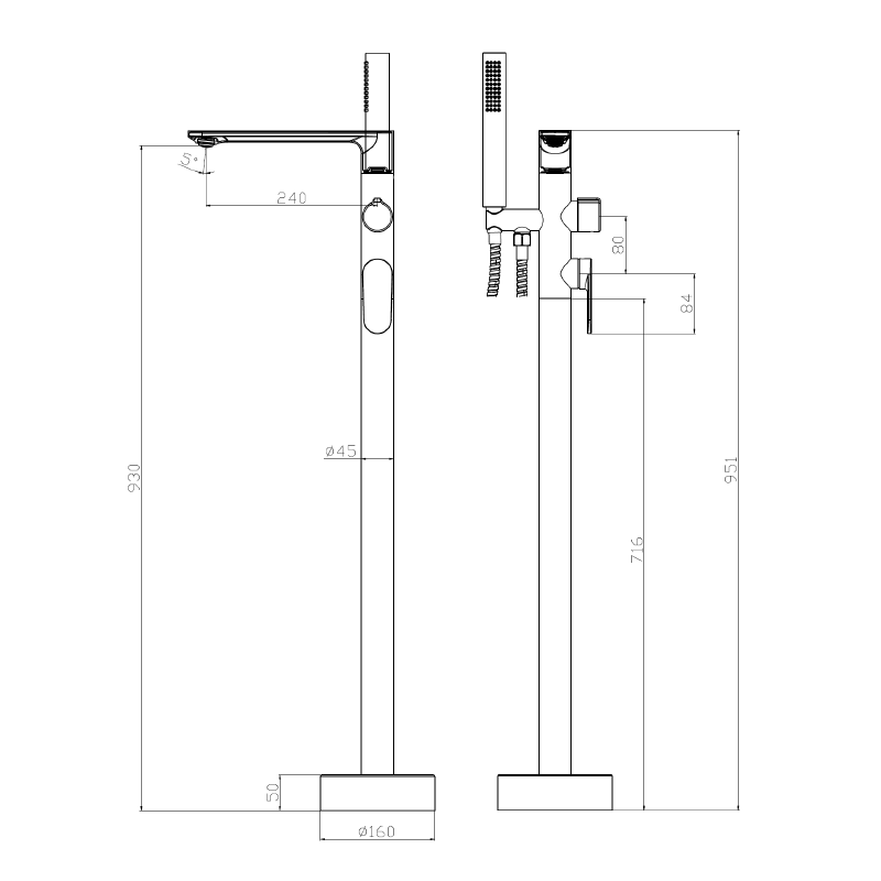 Bateria wannowa wolnostojąca z zestawem natryskowym czarny mat LUNEPO AVAPAX ABLU221321