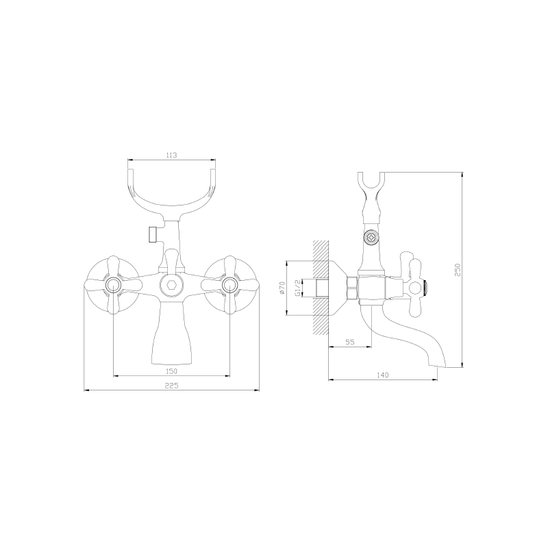 Bateria wannowa ścienna dwuuchwytowa z zestawem natryskowym stal szczotkowana ZAHARRA AVAPAX ABZA211121