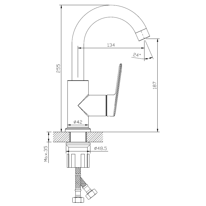 Bateria kuchenna stojąca z wylewką U chrom połysk TRIXAN AVAPAX ABTR171111