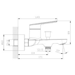 Bateria wannowa ścienna z przełącznikiem natrysku chrom połysk TRIXAN AVAPAX ABTR211111