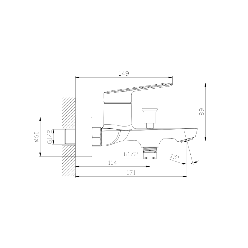 Bateria wannowa ścienna z przełącznikiem natrysku chrom połysk TRIXAN AVAPAX ABTR211111