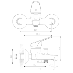 Bateria wannowa ścienna z przełącznikiem natrysku chrom połysk WELORA AVAPAX ABWE211111
