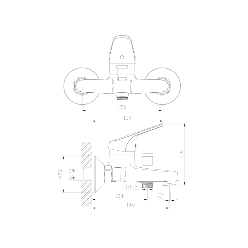 Bateria wannowa ścienna z przełącznikiem natrysku chrom połysk WELORA AVAPAX ABWE211111