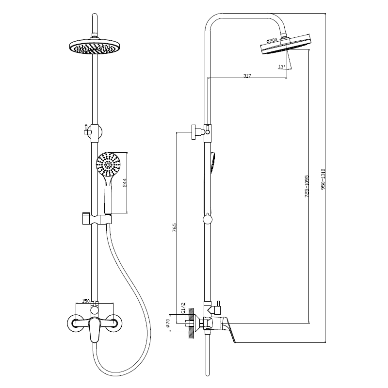 Deszczownica z baterią prysznicową dwufunkcyjną stal szczotkowana WELORA AVAPAX ADWE6211C1