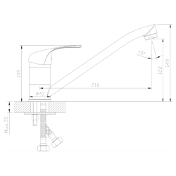 Bateria kuchenna stojaca chrom połysk TARO AVAPAX ABTA1811O1