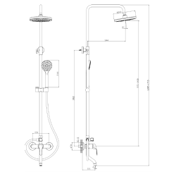 Deszczownica z baterią prysznicowo wannową trzyfunkcyjną stal szczotkowana TARO AVAPAX ADTA6311C1