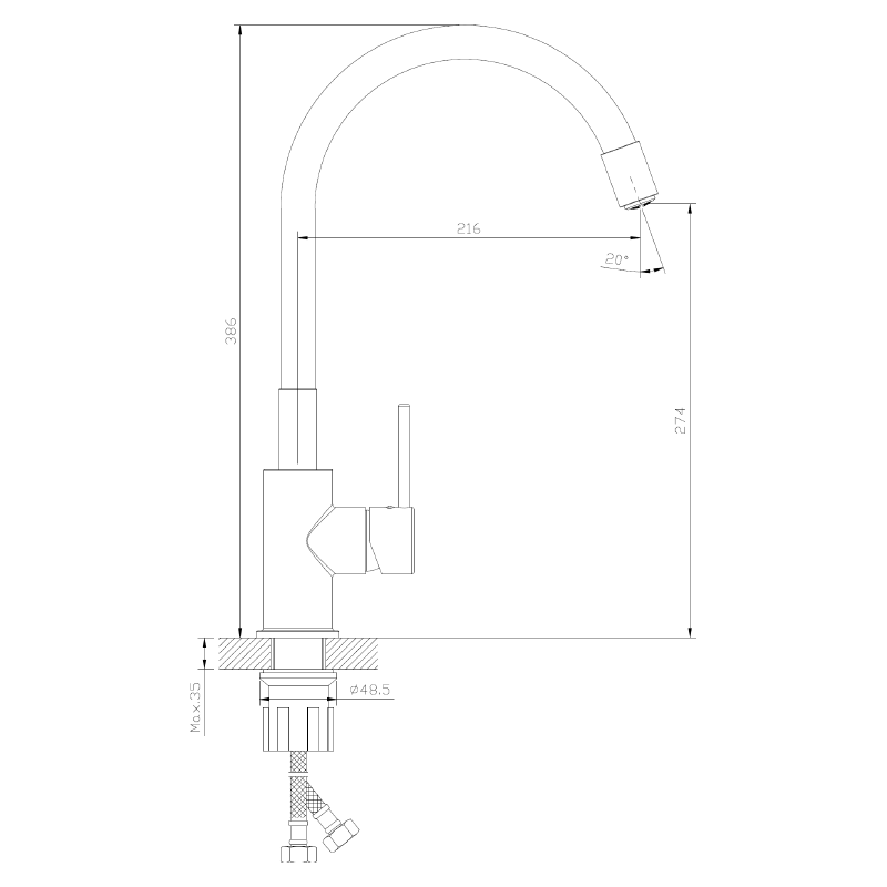 Bateria kuchenna stojąca z elastyczną wylewką czarny mat LAPUR AVAPAX ABLA7213F1