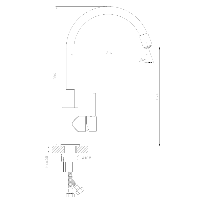 Bateria kuchenna stojąca z elastyczną wylewką chrom połysk LAPUR AVAPAX ABLA7217F2