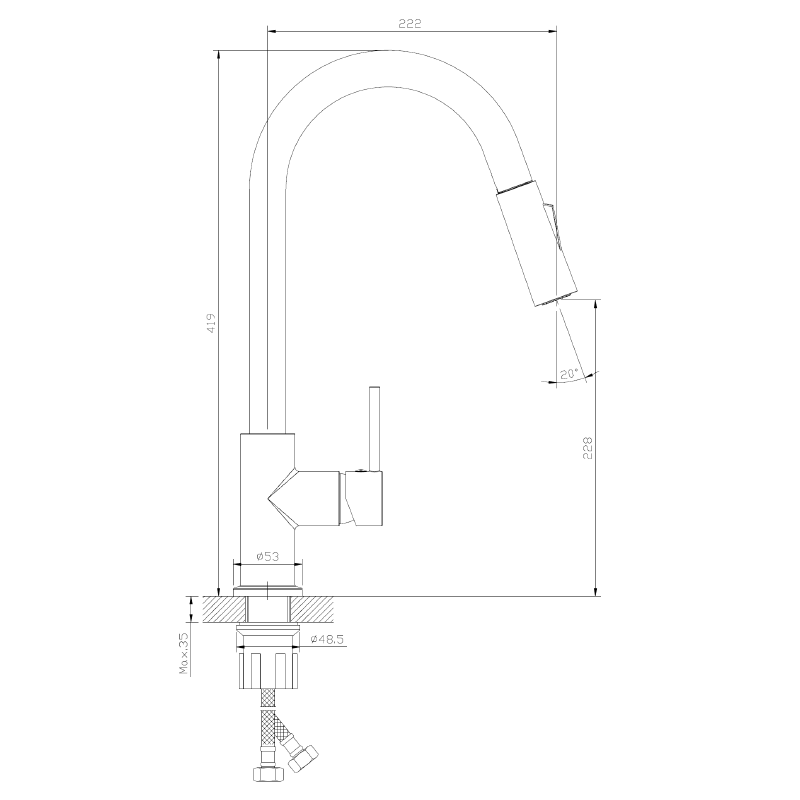 Bateria kuchenna z wyciąganą wylewką - dwa rodzaje strumienia czarny mat DAPUR AVAPAX ABDA7113W1