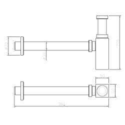 Syfon umywalkowy butelkowy stal nierdzewna stal szczotkowana CUBE AVAPAX AFCU111411