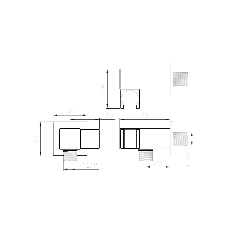 Przyłącze kątowe z uchwytem na słuchawkę boczne czarny mat CUBE AVAPAX APCU131311