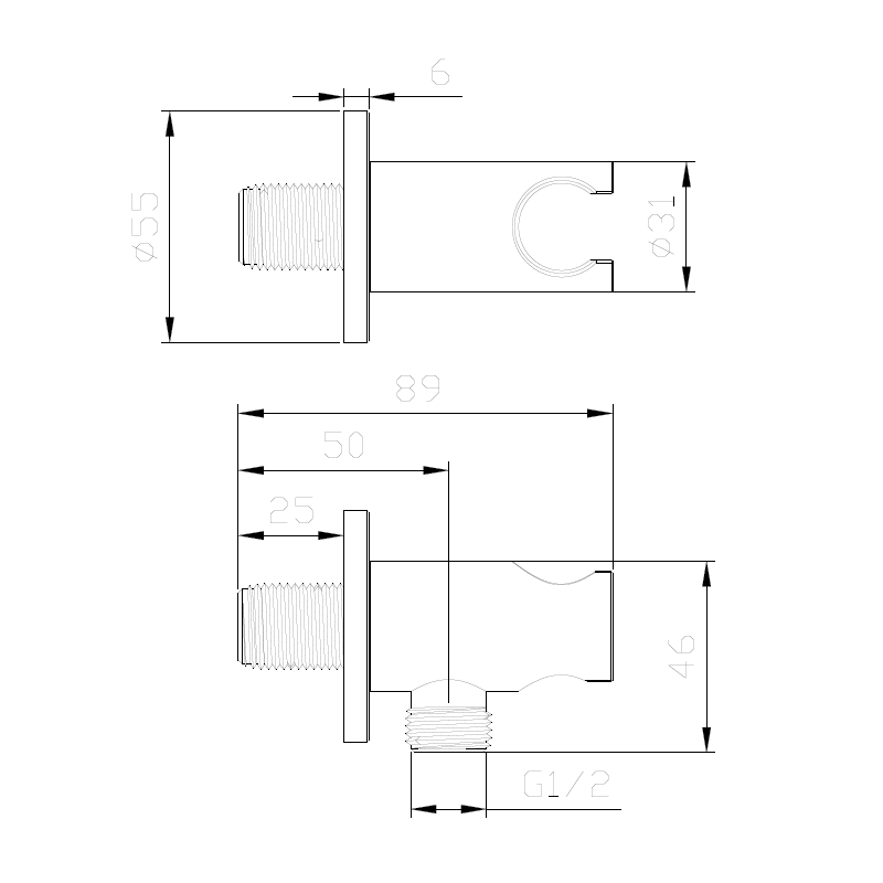 Przyłącze kątowe z uchwytem na słuchawkę proste chrom połysk RONDE AVAPAX APRO121111