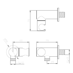 Przyłącze kątowe z uchwytem na słuchawkę boczne gun metal mat RONDE AVAPAX APRO131411