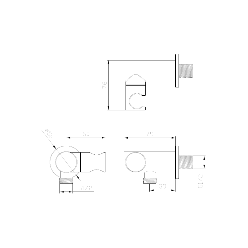 Przyłącze kątowe z uchwytem na słuchawkę boczne gun metal mat RONDE AVAPAX APRO131411
